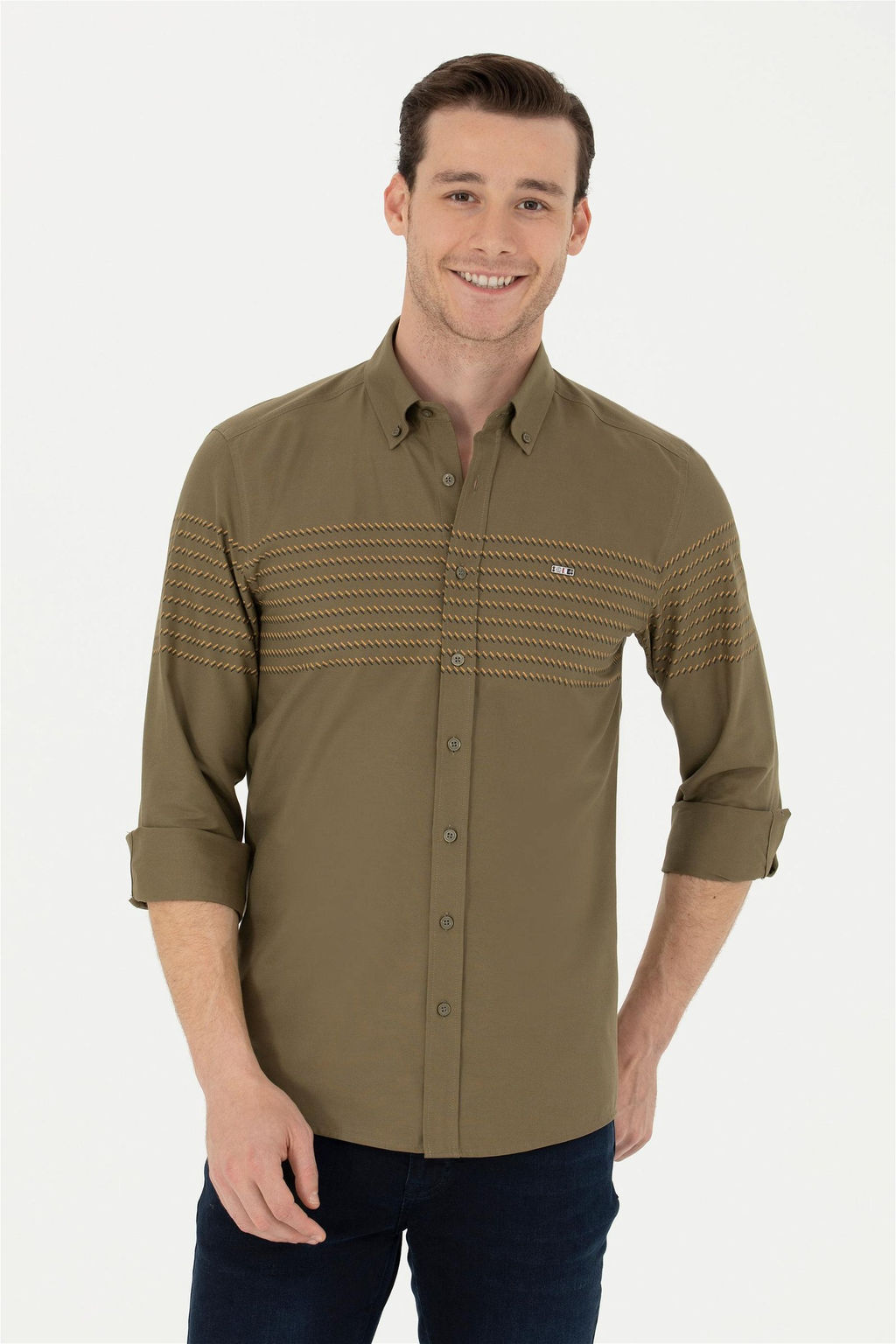 Мужская рубашка цвета хаки с длинным рукавом - U.s. polo assn фото 8