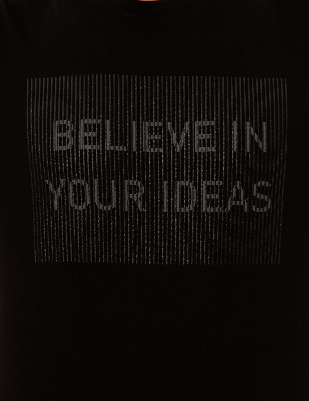 Siyah Slim Fit Bask_l_ Bisiklet Yaka Ti__rt