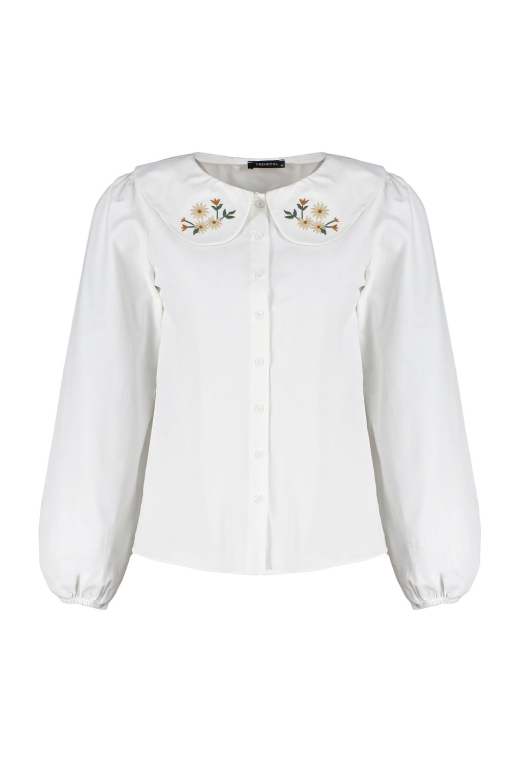 TRENDYOLMILLA Ekru Yakas? Nak?s Detayl? Pamuk Regular Normal Kal?p Dokuma Gomlek TWOSS23GO00009 фото 16