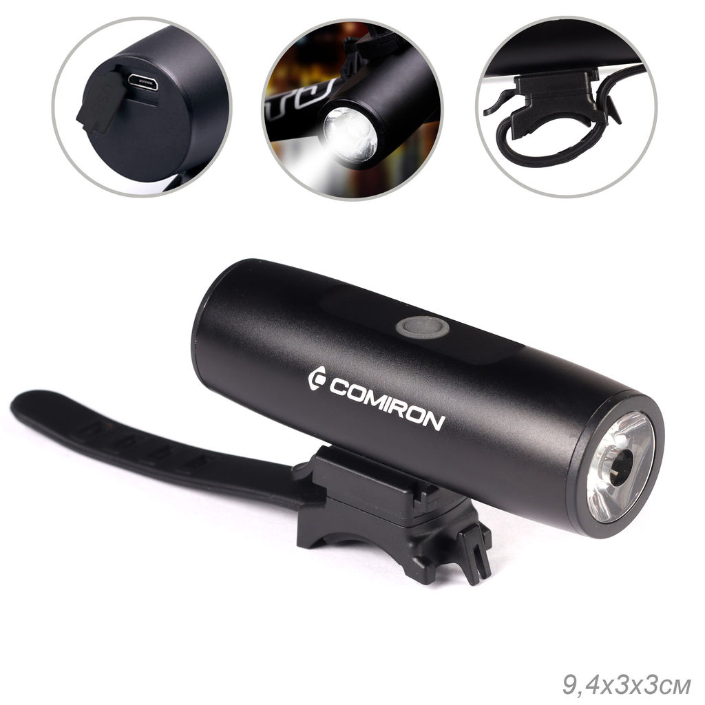 Фонарь передний COMIRON ROLL корпус: авиационный алюминий 6063, IPX6; свет: 3535 LED, линза, 300lm; аккум: 3.7V 2200 mAh, USB. /уп 50/ - Галеонтрейд фото 24