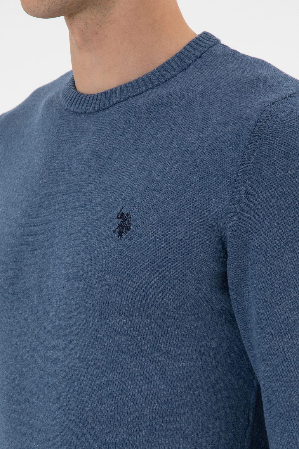 Erkek Slim Fit Bisiklet Yaka Koyu Mavi Melanj Basic Kazak - U.s. polo assn фото 7