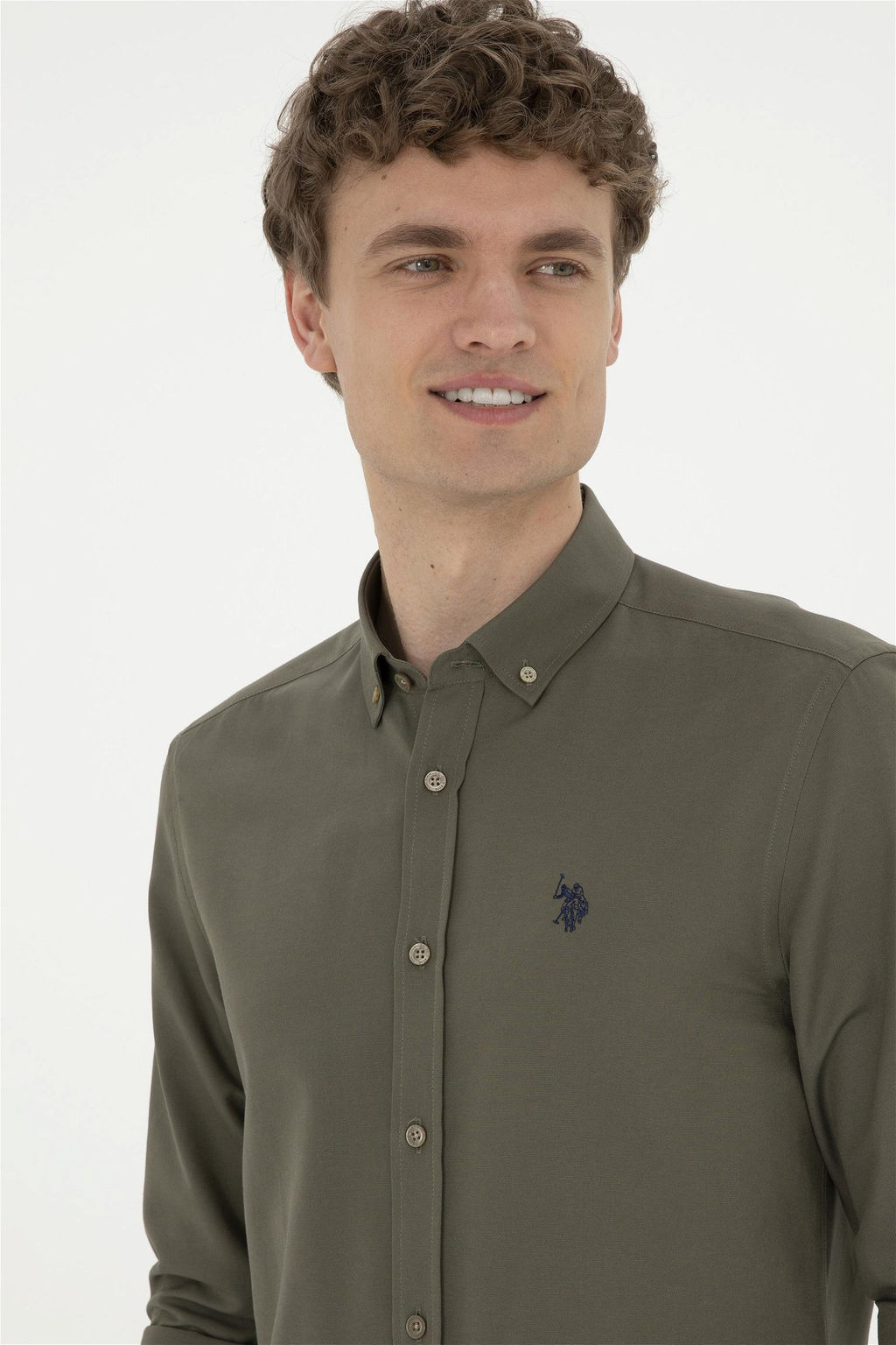 U. S. Polo Assn / Мужская базовая рубашка цвета хаки с длинным рукавом - U.s. polo assn фото 2
