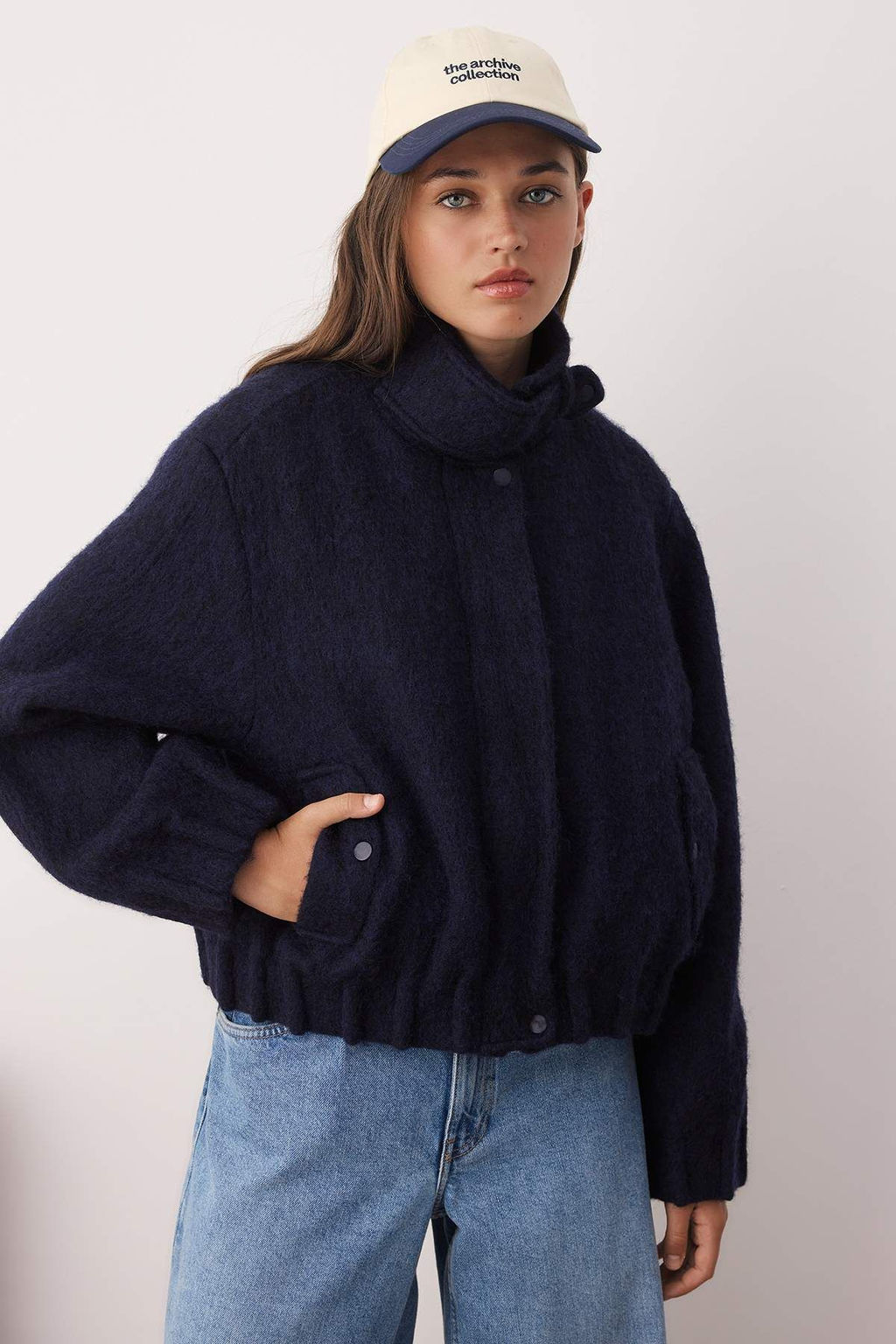 Lacivert Regular Kal?p Tuylu Kase Bomber Ince Ceket Mont TWOAW26MO00101 - Trendyolmilla фото 2