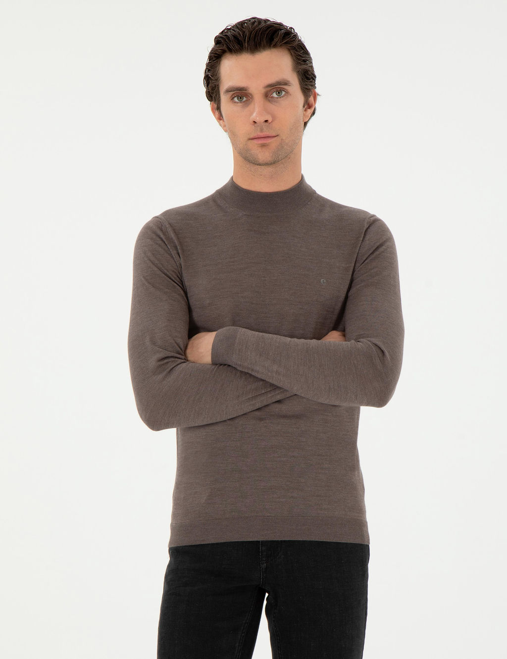Vizon Slim Fit Ka_mir _pek Kar___ml_ _eyrek Bal_k__ Yaka Triko Kazak