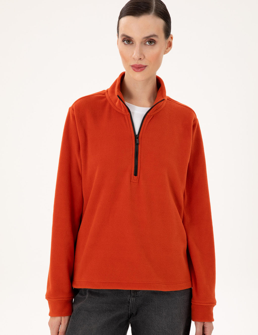 Kiremit Comfort Fit Fermuarl_ Polar Sweatshirt