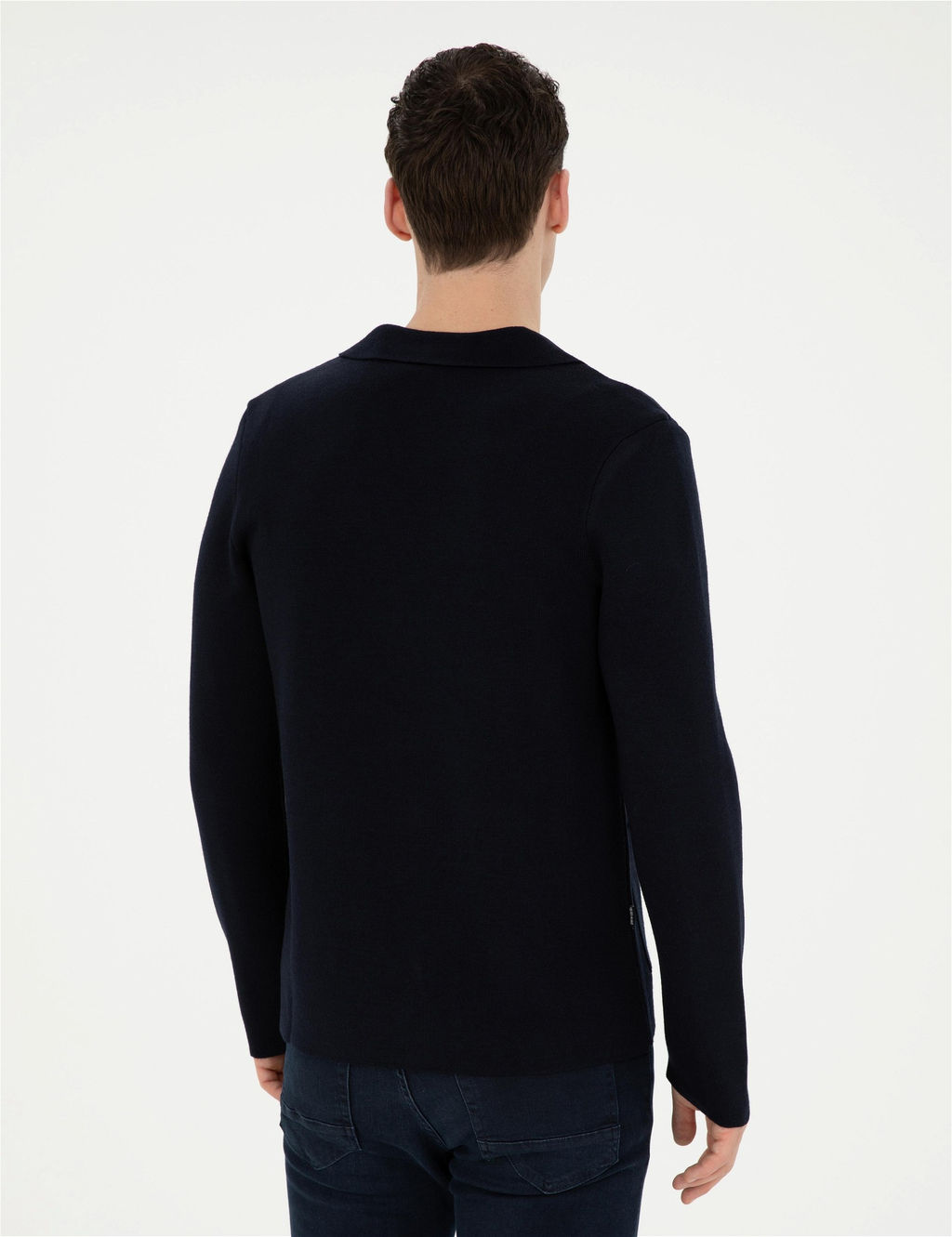 Koyu Lacivert Slim Fit Y_n Kar___ml_ D__meli Triko H_rka
