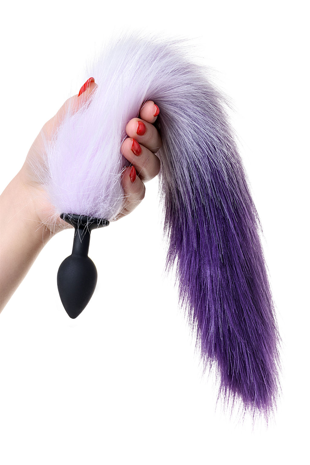 Анальная втулка с бело-фиолетовым хвостом POPO Pleasure by TOYFA, S, силикон, черная, 45 см, 2,7 с  фото 5