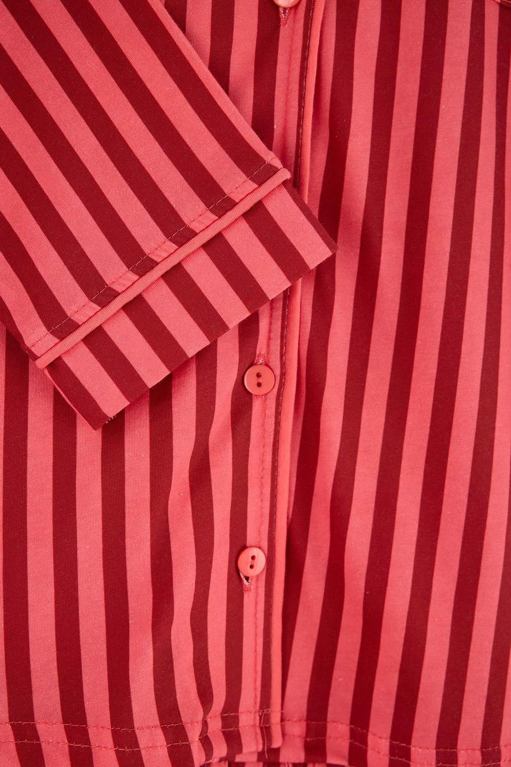 Bordo-Pembe %100 Pamuklu _izgili Biye Detayl_ _rme Pijama Tak_m_ THMAW21PT0614 - Trendyolmilla фото 3
