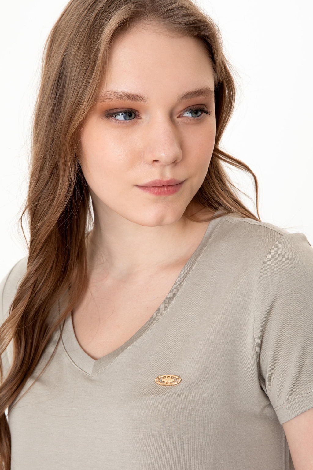 Женская футболка цвета хаки с V-образным вырезом Basic - U.s. polo assn фото 16