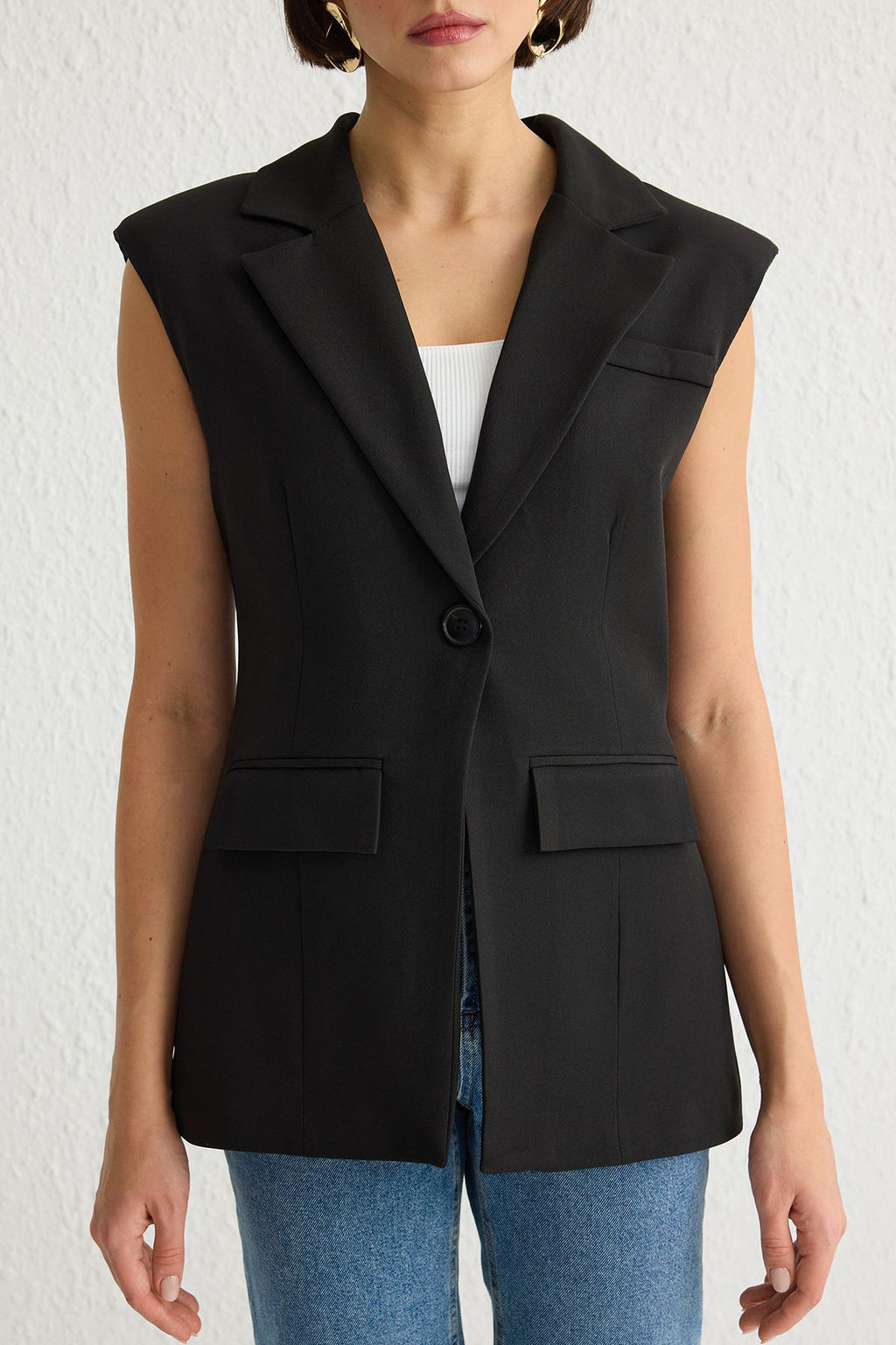 Trendyolmilla Siyah Gomlek Gorunumlu Fitted Dokuma Yelek TWOSS25YE00011  фото 5