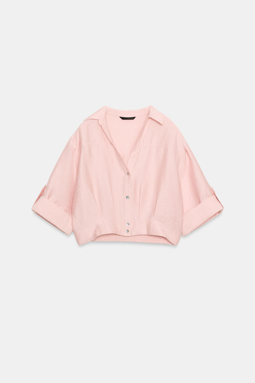 CAMISA CORTA CON LINO / rosa claro - Zara фото 5
