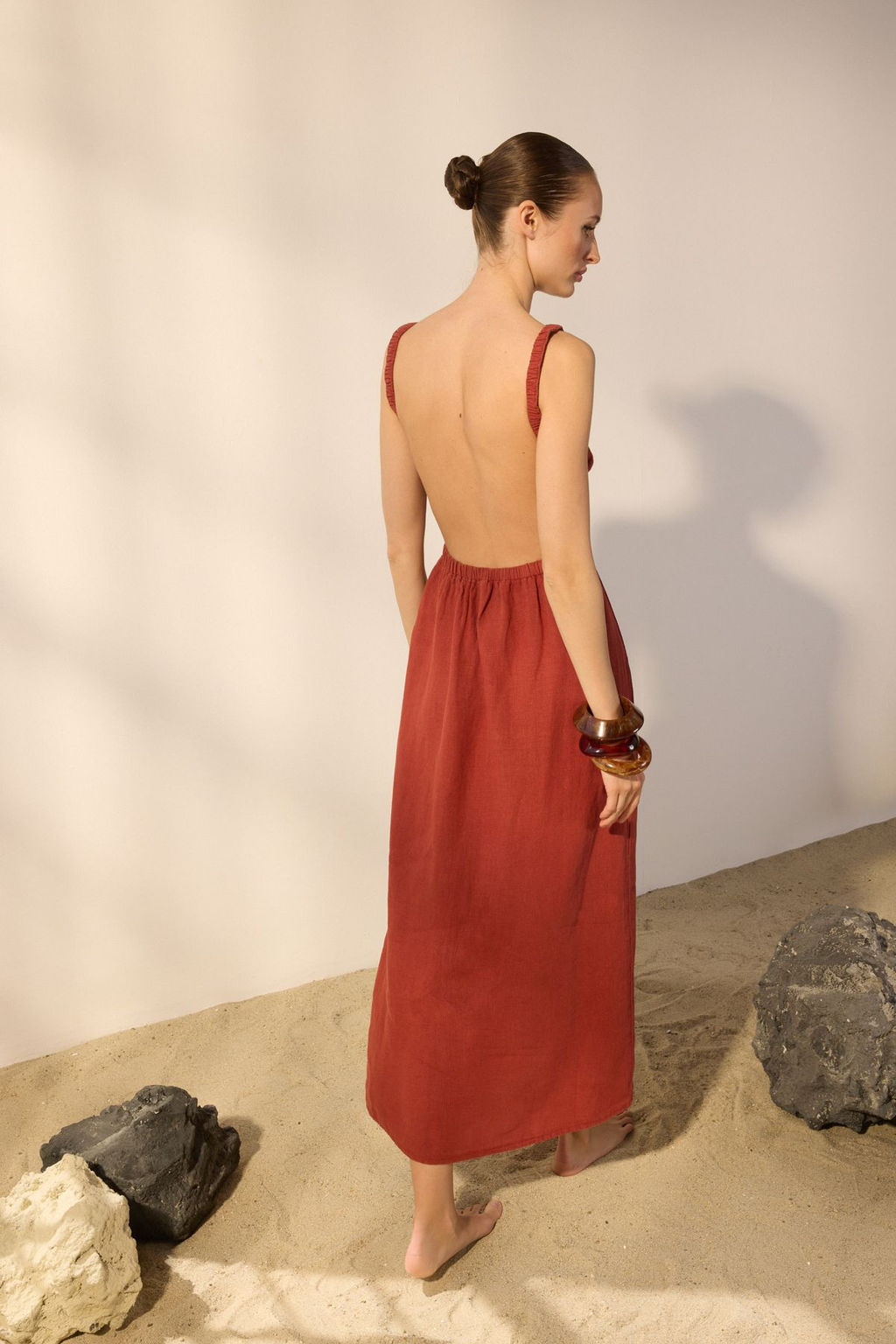 Trendyolmilla Kiremit %100 Keten S?rt Detayl? Maxi Elbise TWOSS25EL00637 фото 4