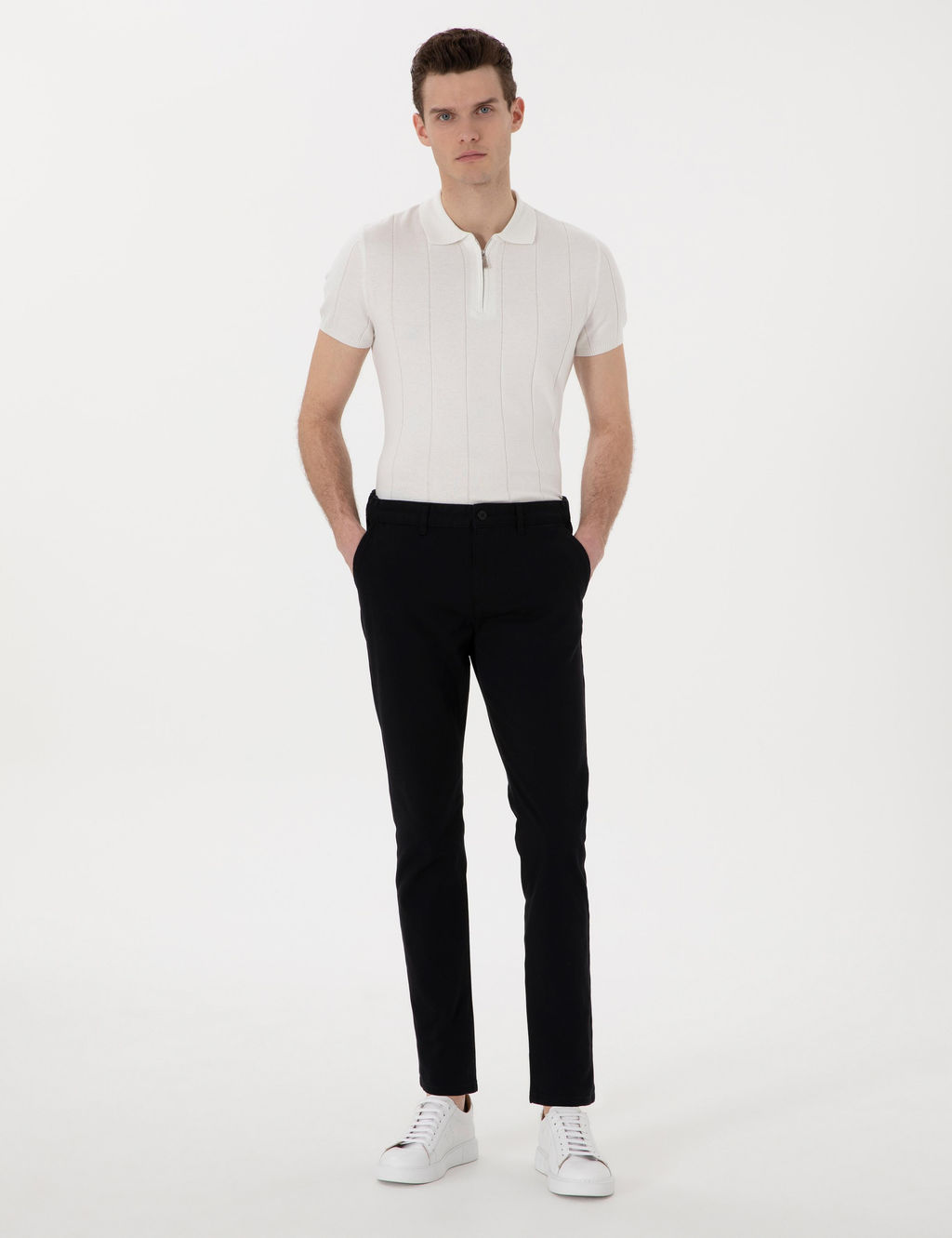 Siyah Slim Fit Beli Lastikli Kanvas Pantolon