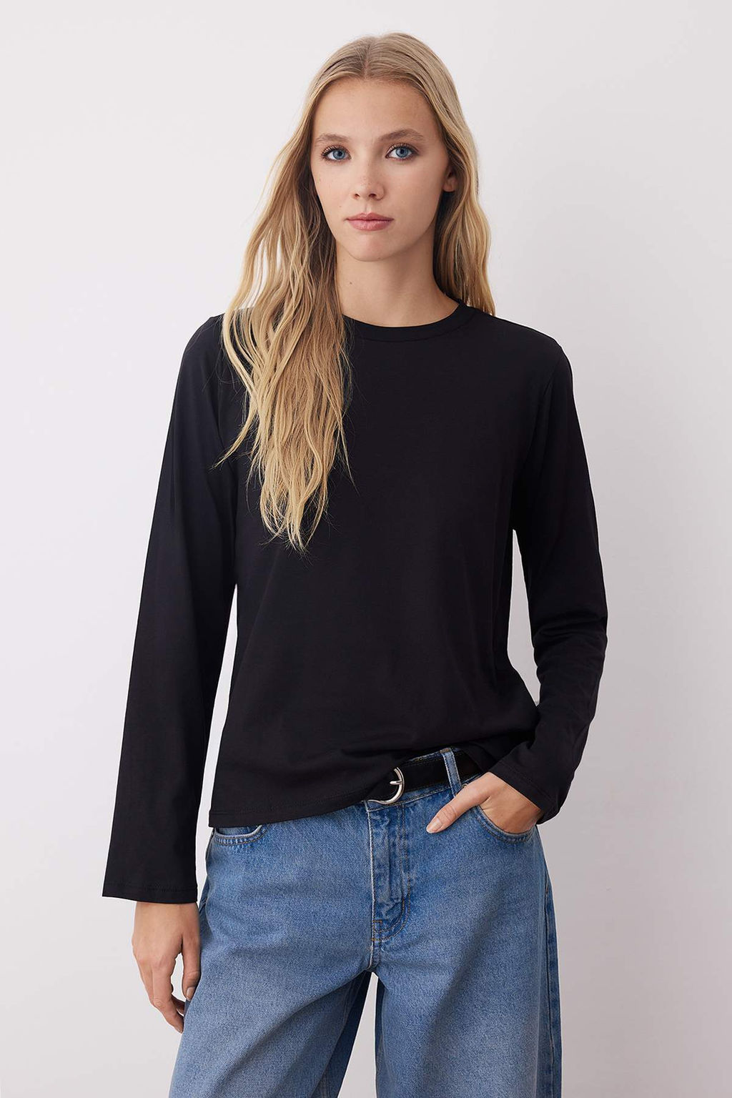 Siyah-Ekru-Kahverengi 3lu Paket %100 Pamuk Bisiklet Yaka Uzun Kol Oversize/Genis Kesim Orme T-shirt