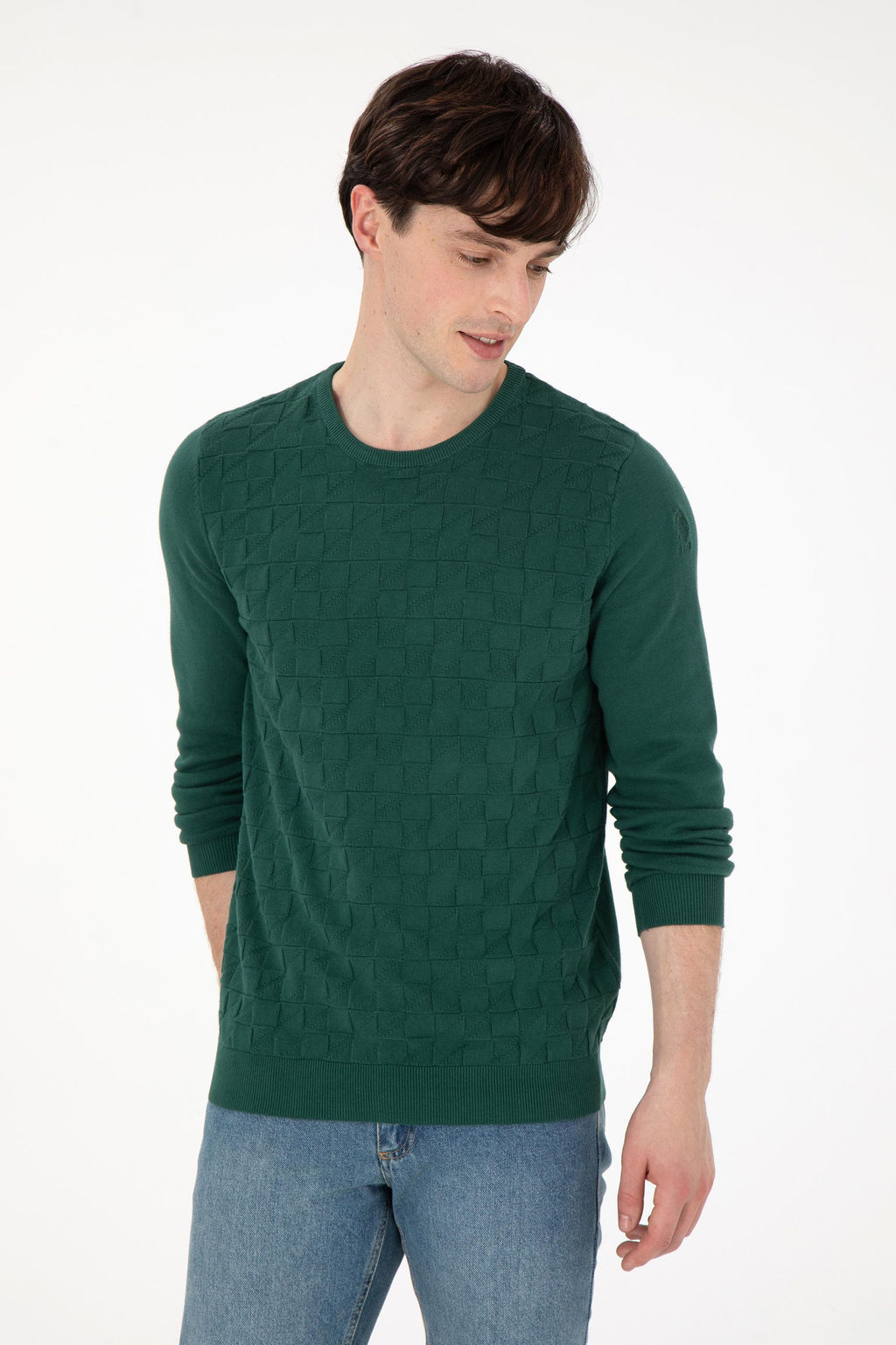 Erkek Slim Fit Bisiklet Yaka Koyu Ye_il Basic Kazak - U.s. polo assn фото 3