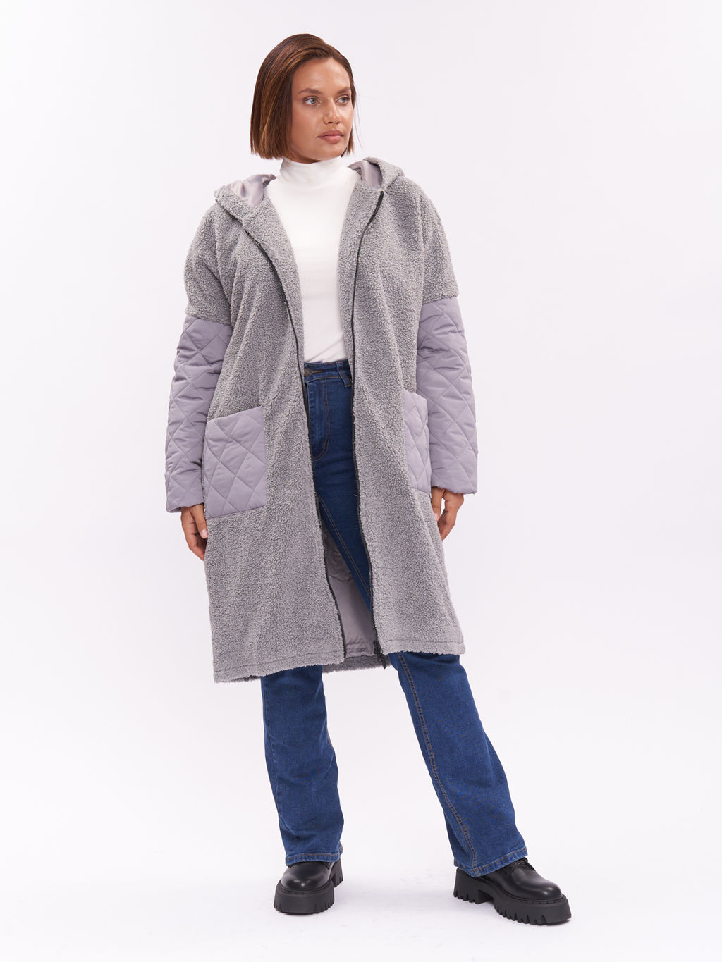 Пальто комбинированное из букле ZPL10533ROL23 - Артесса фото 5