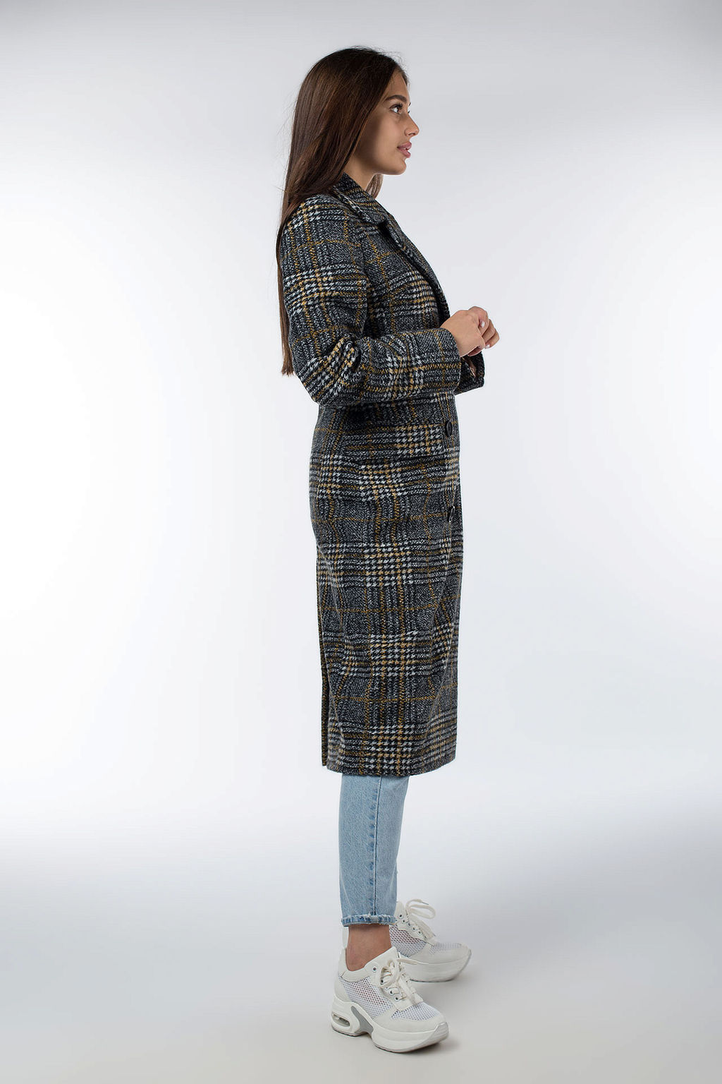 Пальто женское демисезонное Микроворса/Клетка - El podio фото 4