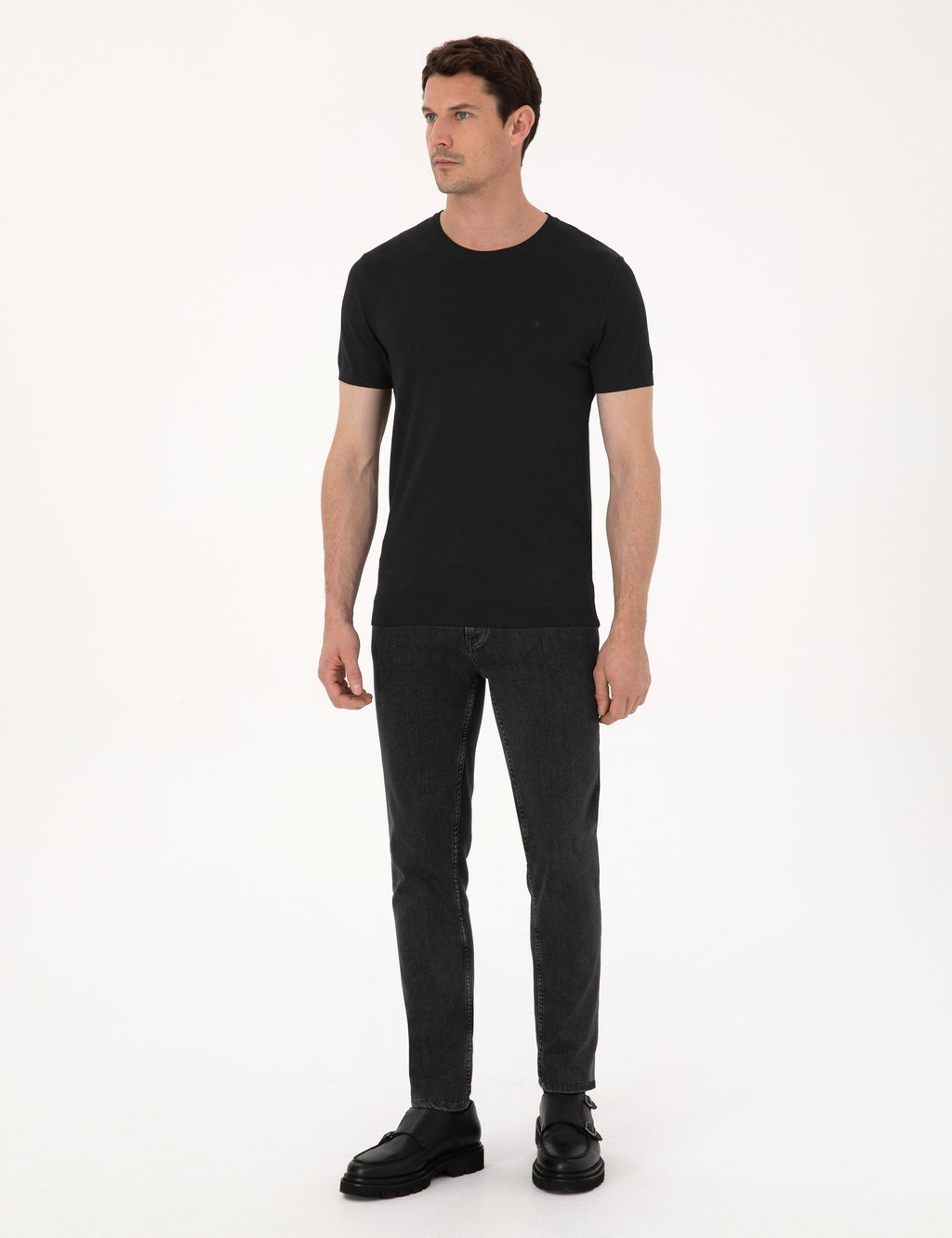Siyah Slim Fit Bisiklet Yaka Triko T-shirt