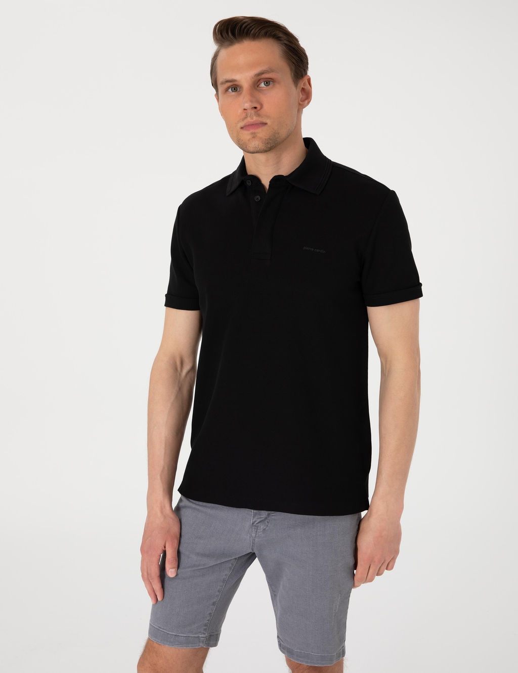 Siyah Slim Fit %100 Pamuk K_vr_lmaz Amerikan Pike Polo Yaka Basic Ti__rt