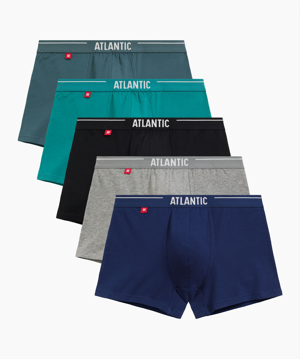 ATLANTIC 5SMH-004 Трусы шорты Solid - набор (5 шт.) морской + бирюзово-зеленый + черный + серый меланж + темно-голубой
