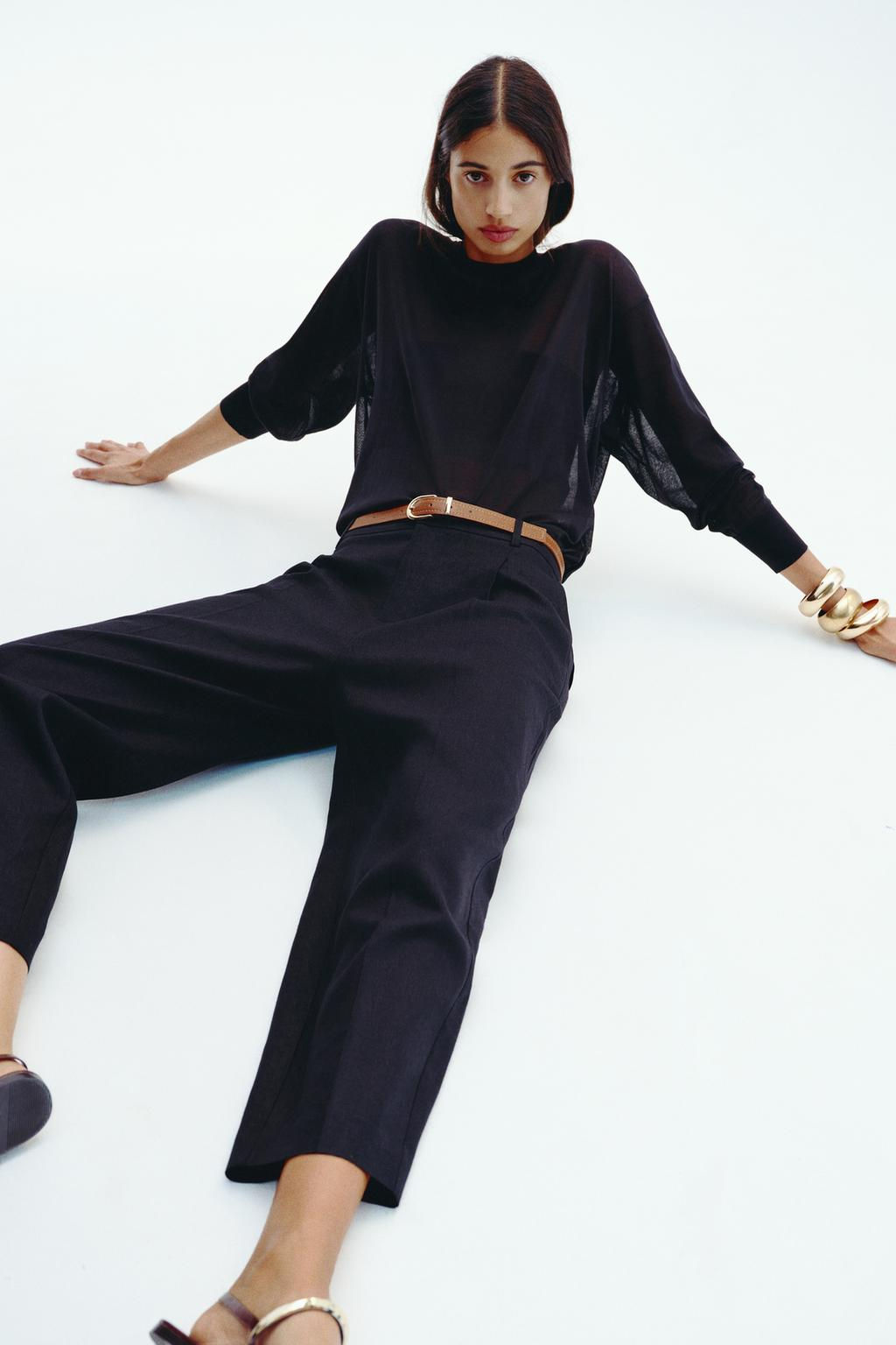 LINEN BELTED STRAIGHT-LEG TROUSERS - Zara фото 33