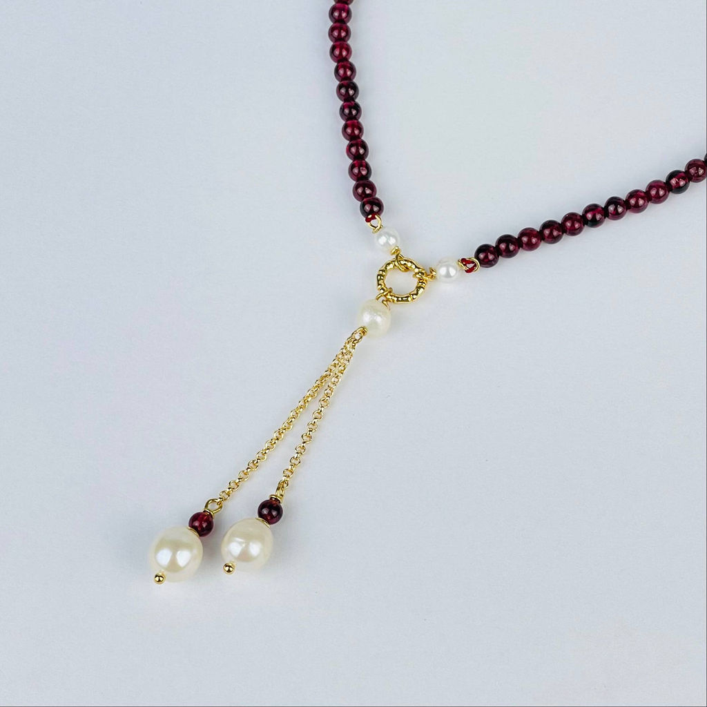 Колье из Граната и Жемчуга 42 см +