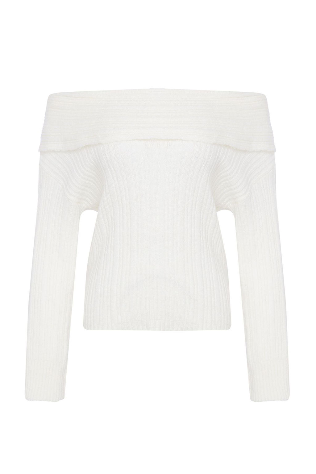 Ekru Yumusak Dokulu Carmen Yaka Triko Kazak TWOAW25KZ00076 - Trendyolmilla фото 6