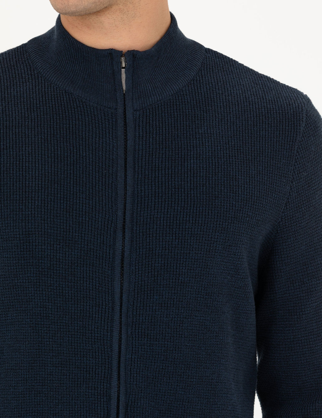 Lacivert Melanj Slim Fit Fermuarl_ Triko H_rka