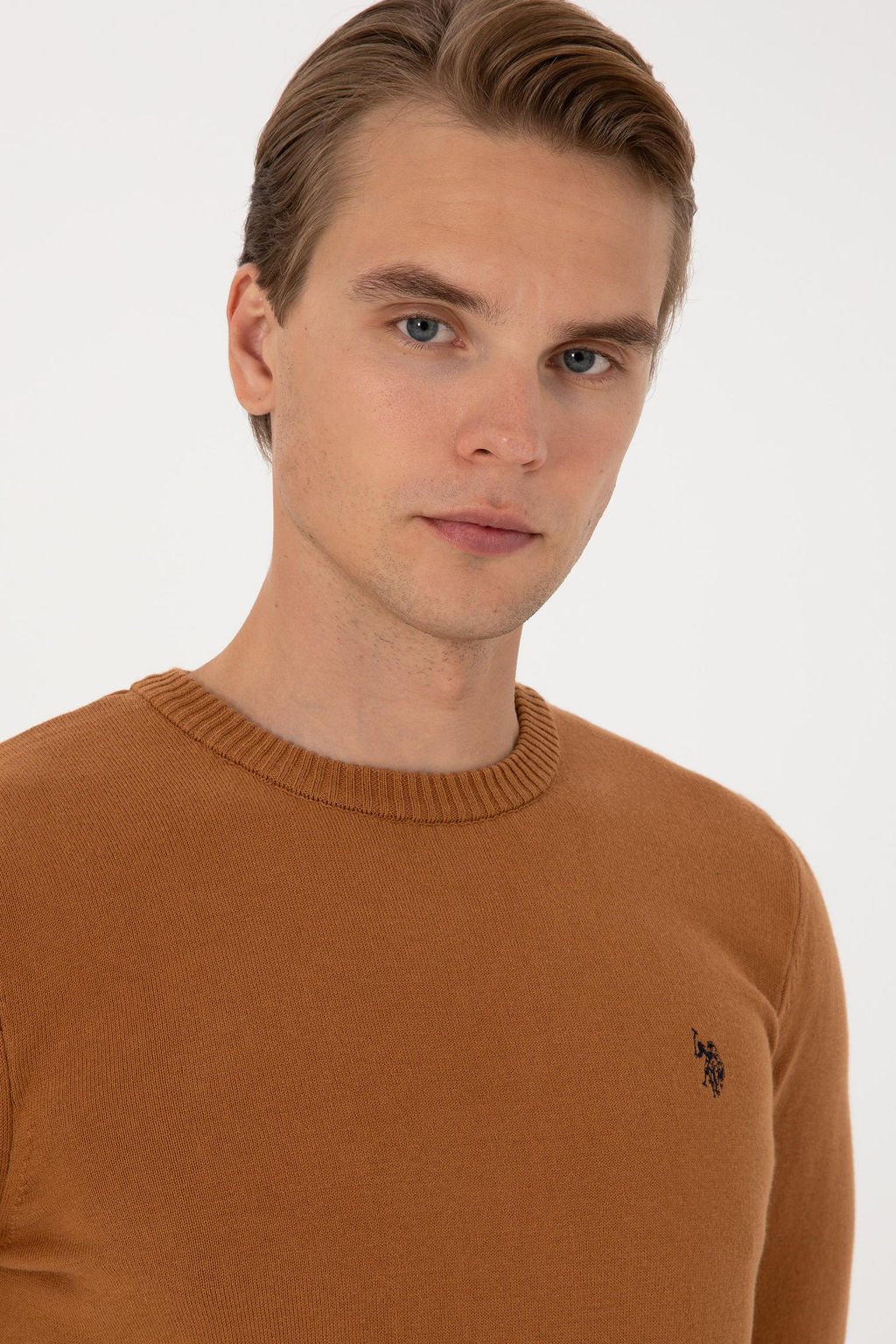 Erkek Slim Fit Bisiklet Yaka Camel Basic Kazak - U.s. polo assn фото 2