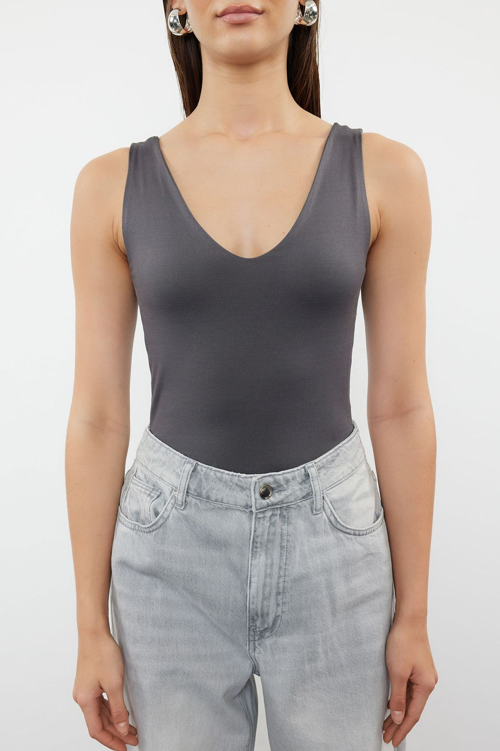 TRENDYOLMILLA Ekru Soft Touch/Yumusak Fitted V Yaka C?tc?tl? Orme Body TWOSS24BD00006  фото 11