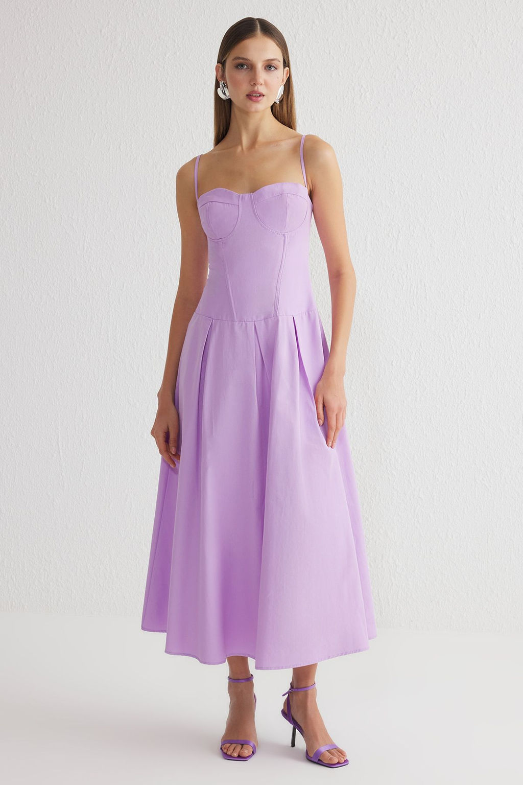 TRENDYOLMILLA Cok Renkli A Kesim Cicek Desenli Korse Gorunumlu Dokuma Midi S?k Elbise TPRSS25EL00109 фото 6