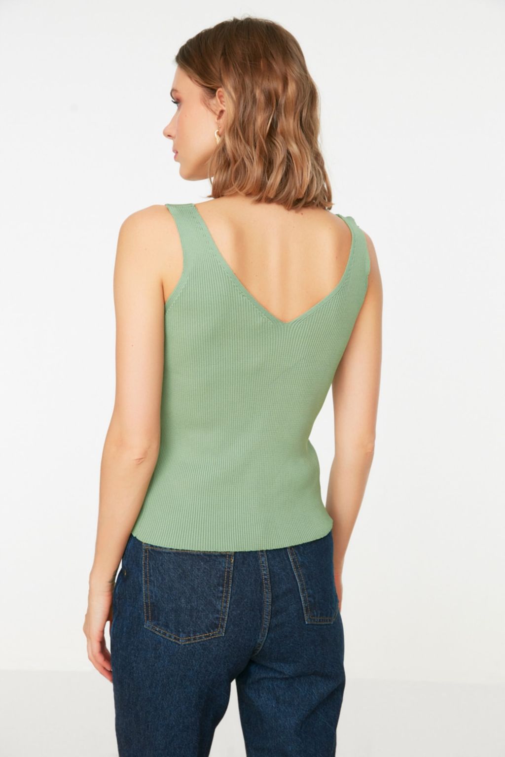 Trendyolmilla Vizon Ask?l? V Yaka Triko Bluz TWOSS19DU0260  фото 10