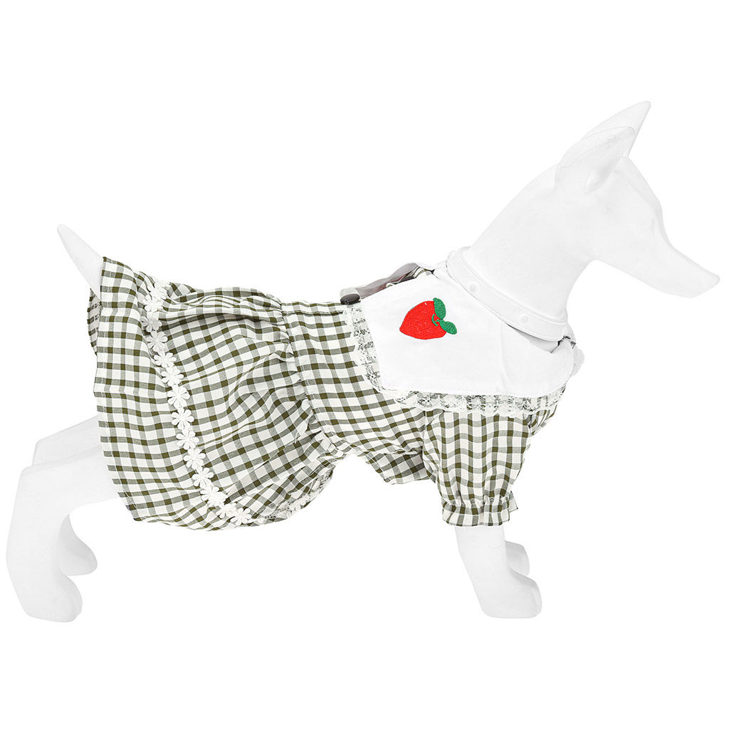 Пэт тойс (Pet toys) Одежда для собаки Платье с вышивкой, с кружевом, на кнопках р-р XL, длина спинки 34см/обхват груди 42см/обхват шеи 32см, цвет-хаки, 100% полиэстер (Китай) - Домашняя мода фото 2