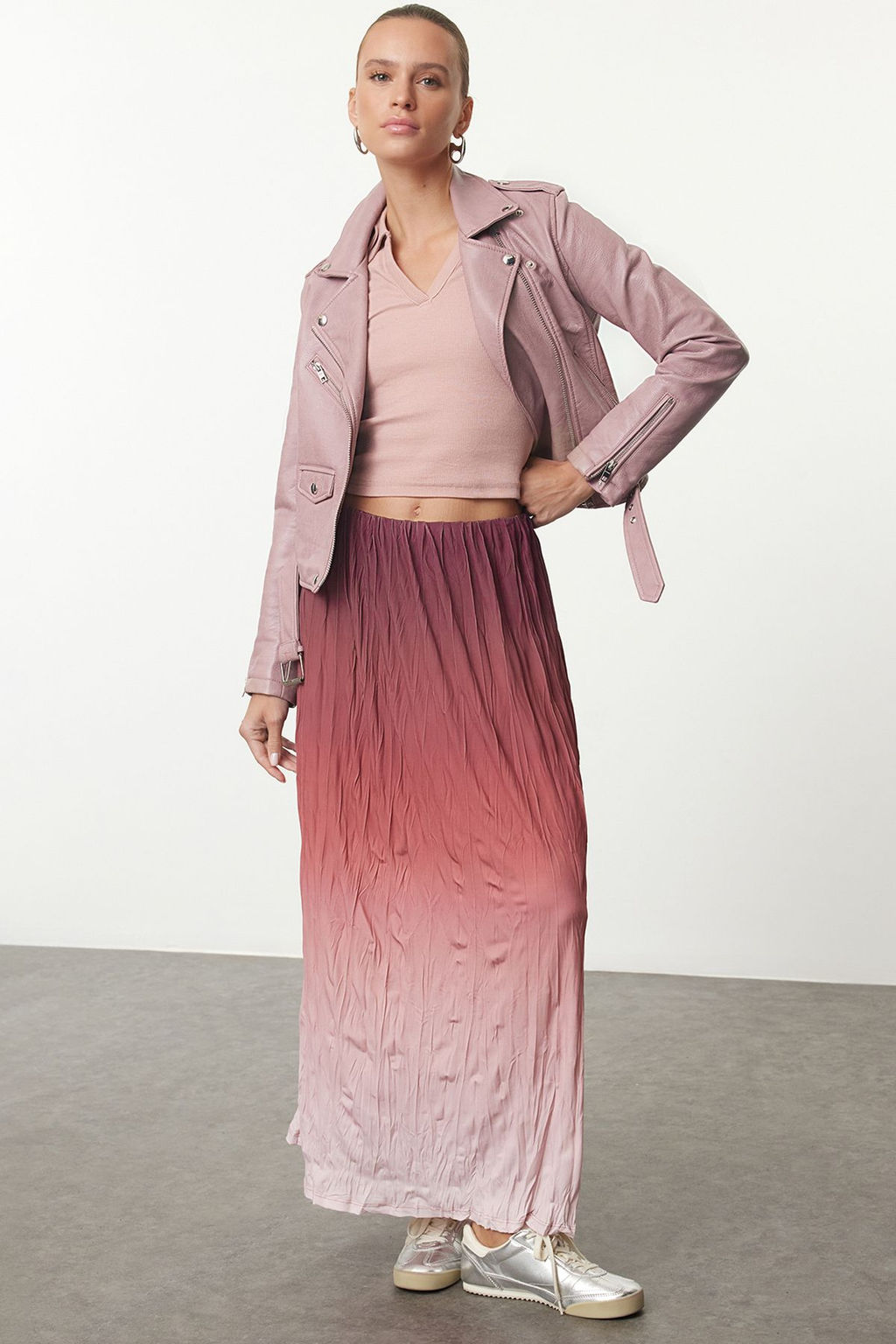 Bordo Klos Degrade Gecisli K?r?s?k Pilise Maxi Esnek Etek TWOAW25ET00112 - Trendyolmilla фото 2