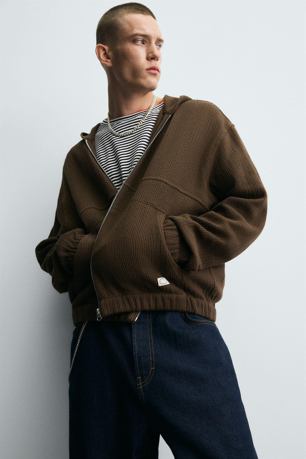 HOODED KNIT TEXTURED OVERSHIRT
