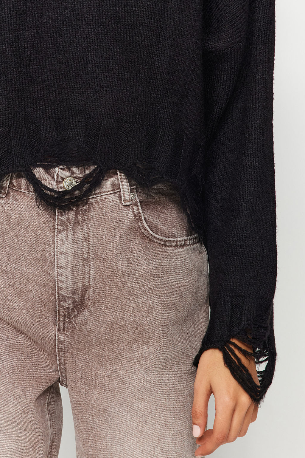 Antrasit Crop Super Genis Kal?p Yumusak Dokulu Ak?tma Detayl? Triko Kazak TWOAW24KZ00319 - Trendyolmilla фото 10