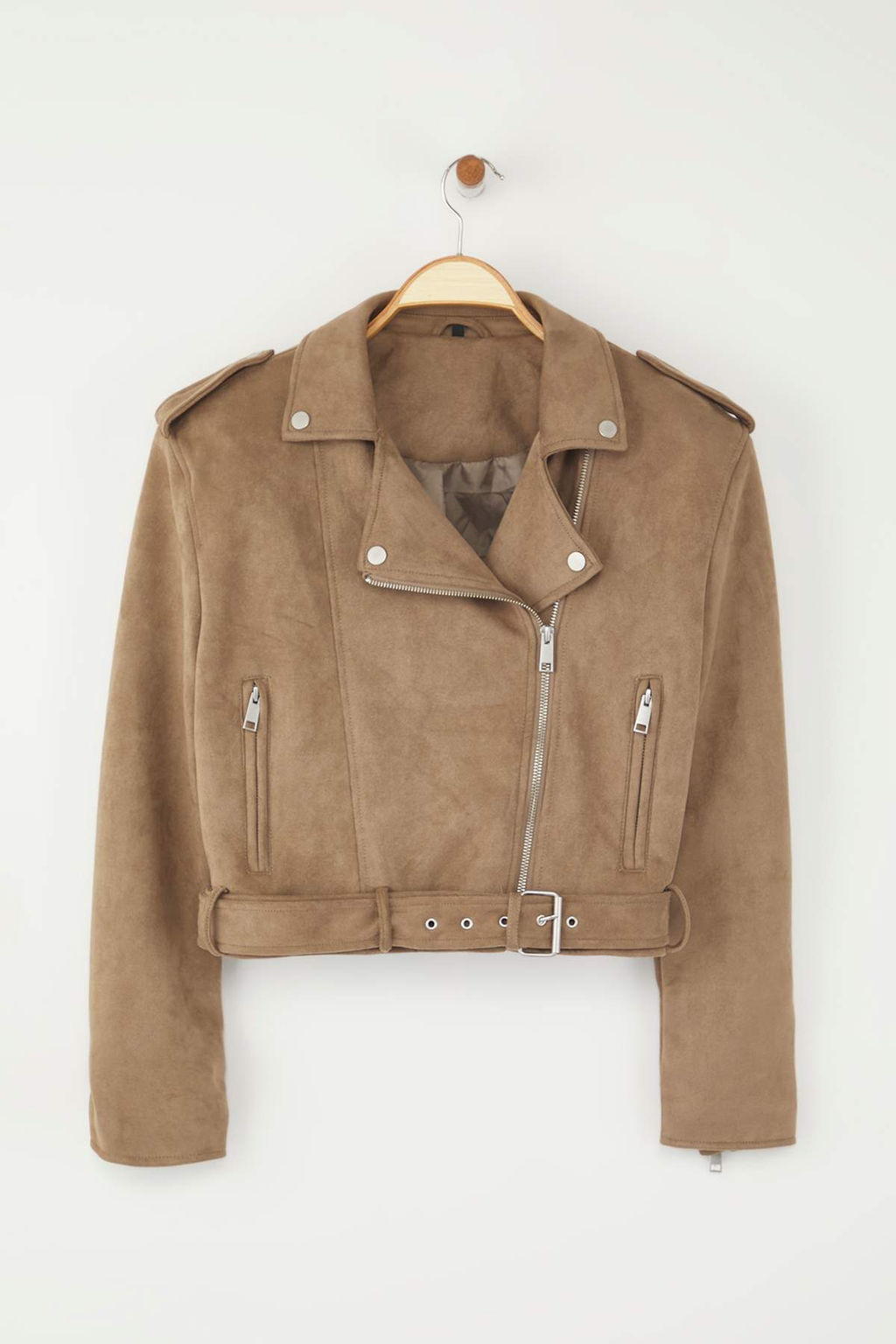 Vizon Regular Kal?p Suet Biker Ince Ceket Mont TWOAW26MO00017 - Trendyolmilla фото 5