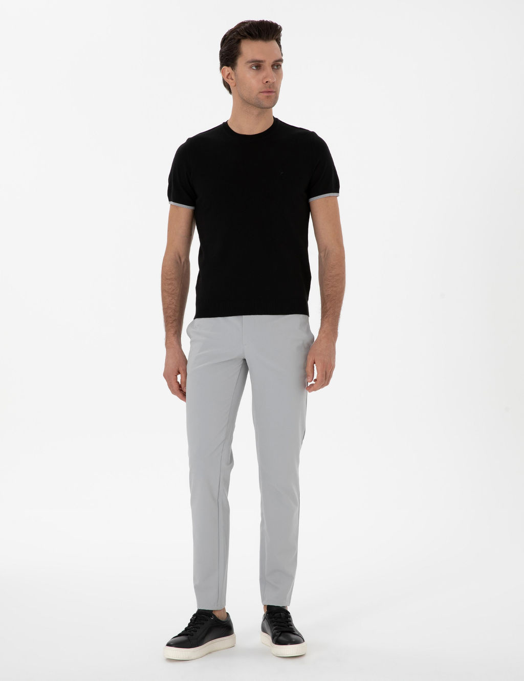Siyah Slim Fit Bisiklet Yaka Triko T-shirt - Cacharel фото 4