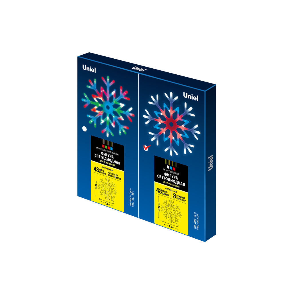 ULD-H4040-048/DTA MULTI IP20 SNOWFLAKE Фигура светодиодная "Снежинка", 40х40см. Подвесная. 48 светодиодов. Красный, синий, белый свет. Провод прозрачный. TM Uniel.