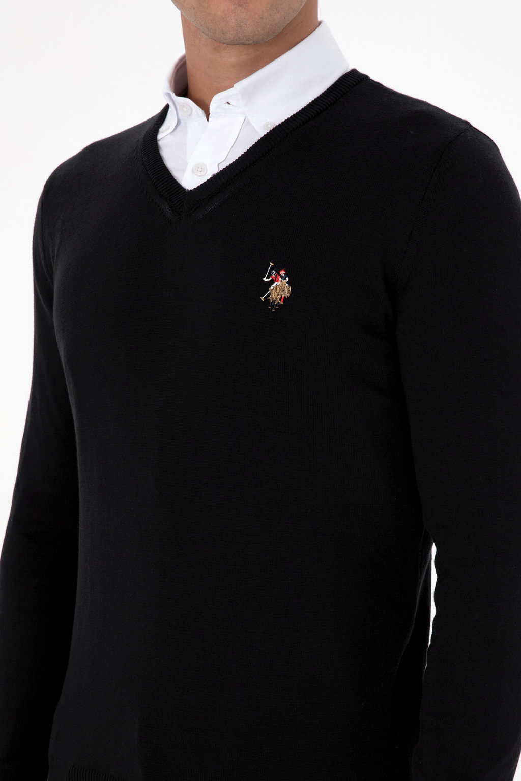 Erkek Slim Fit V Yaka Siyah Basic Kazak - U.s. polo assn фото 7