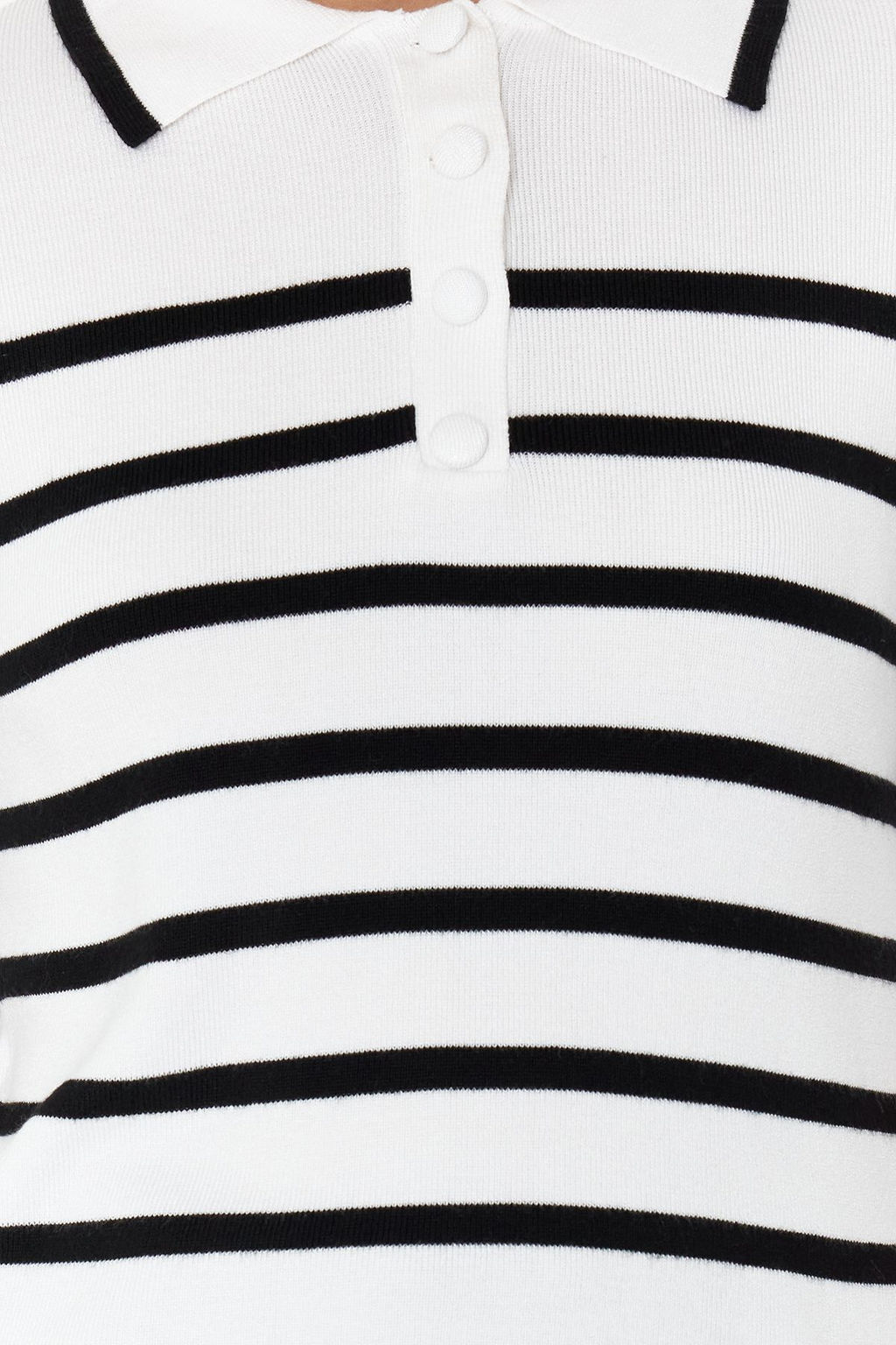 Ekru Premium Kalite Polo Yaka Cizgili Triko Kazak TWOSS24KZ00048