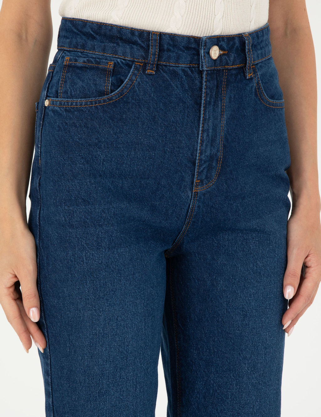Koyu _ndigo Mom Fit Jean Pantolon