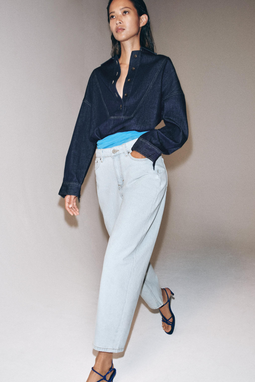 JEANS ZW COLLECTION TAPERED TIRO MEDIO / Azul claro - Zara фото 7