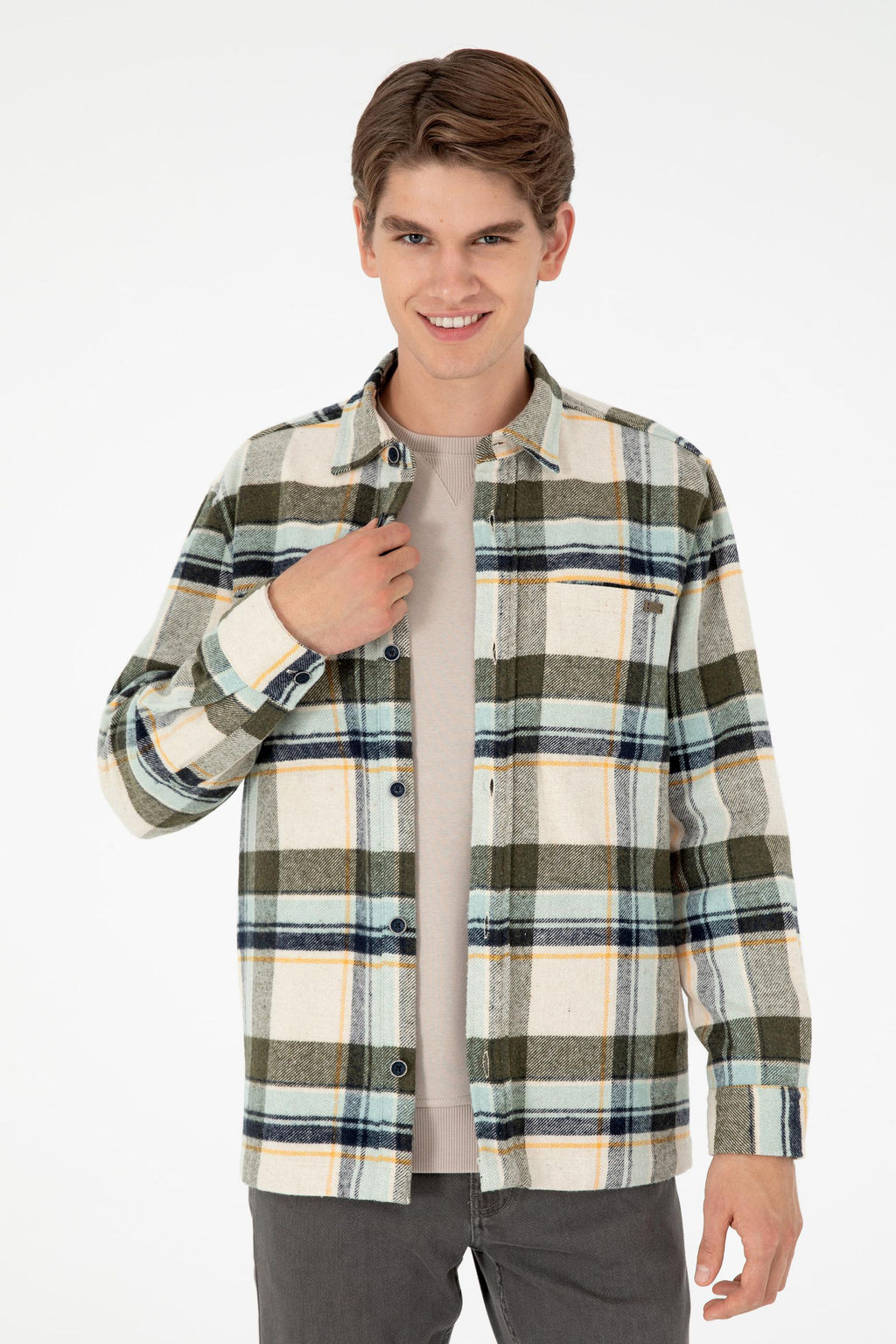 Мужская рубашка цвета хаки с длинным рукавом - U.s. polo assn фото 3