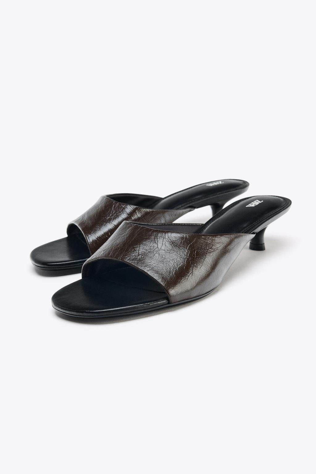 LEATHER KITTEN HEEL SANDALS - Zara фото 5