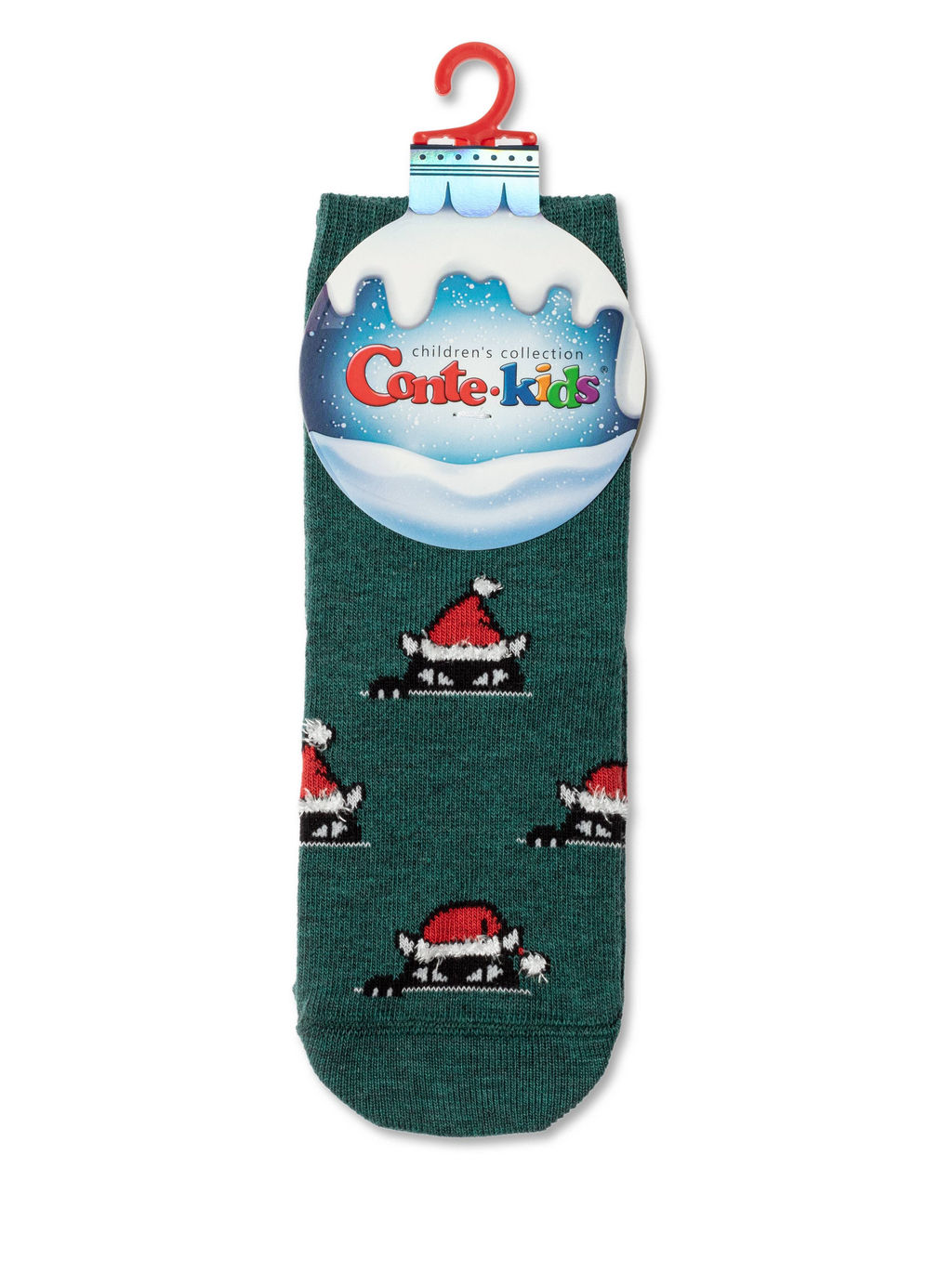 Цена за 2 пары CONTE-KIDS Новогодние носки с пушистой нитью Xmas cat т.бирюзовый