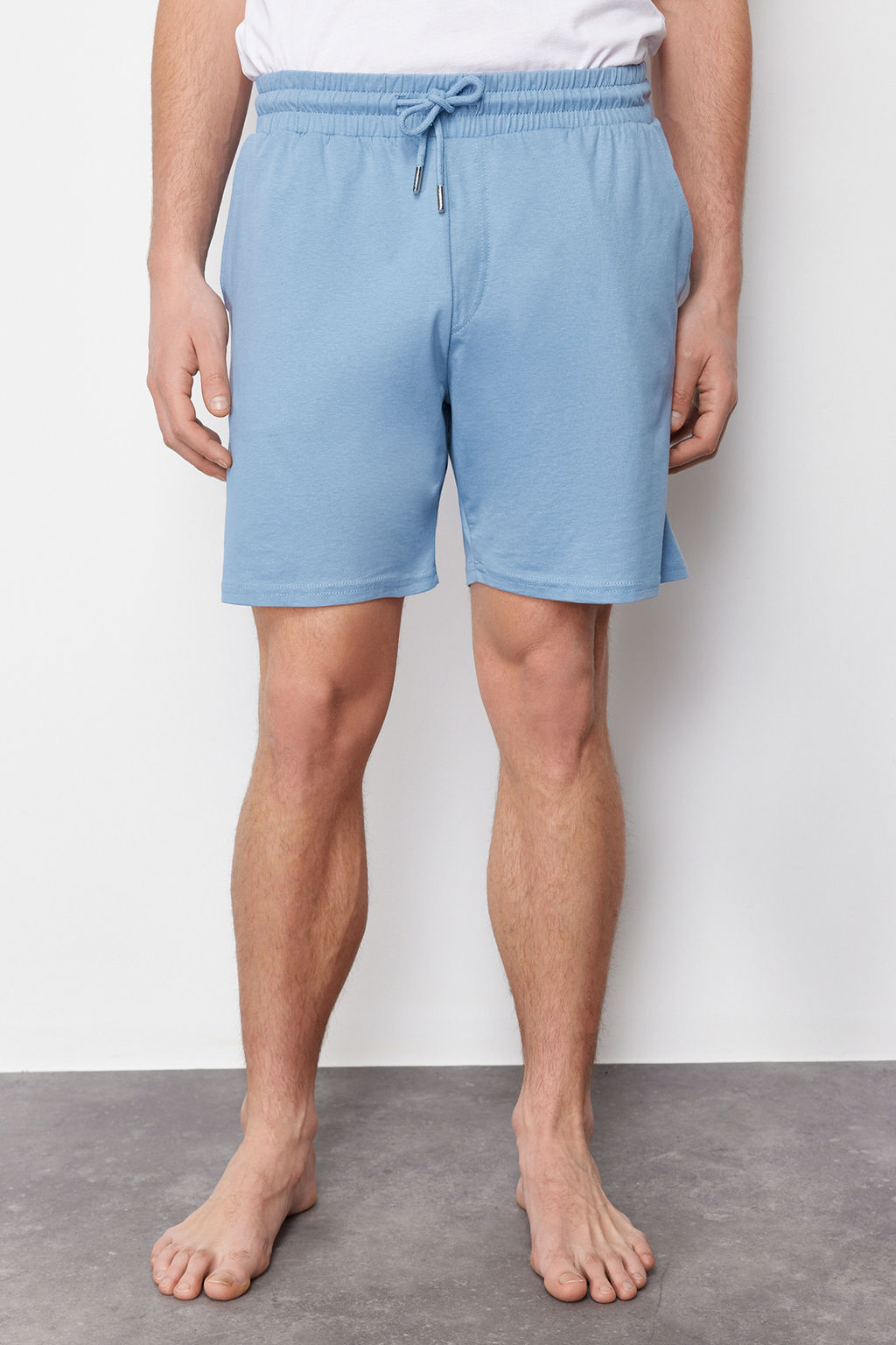 TRENDYOL MAN Mavi Regular Fit Slogan Bask?l? Orme Sortlu Pijama Tak?m? TMNSS24PT00002 - Trendyolmilla фото 7