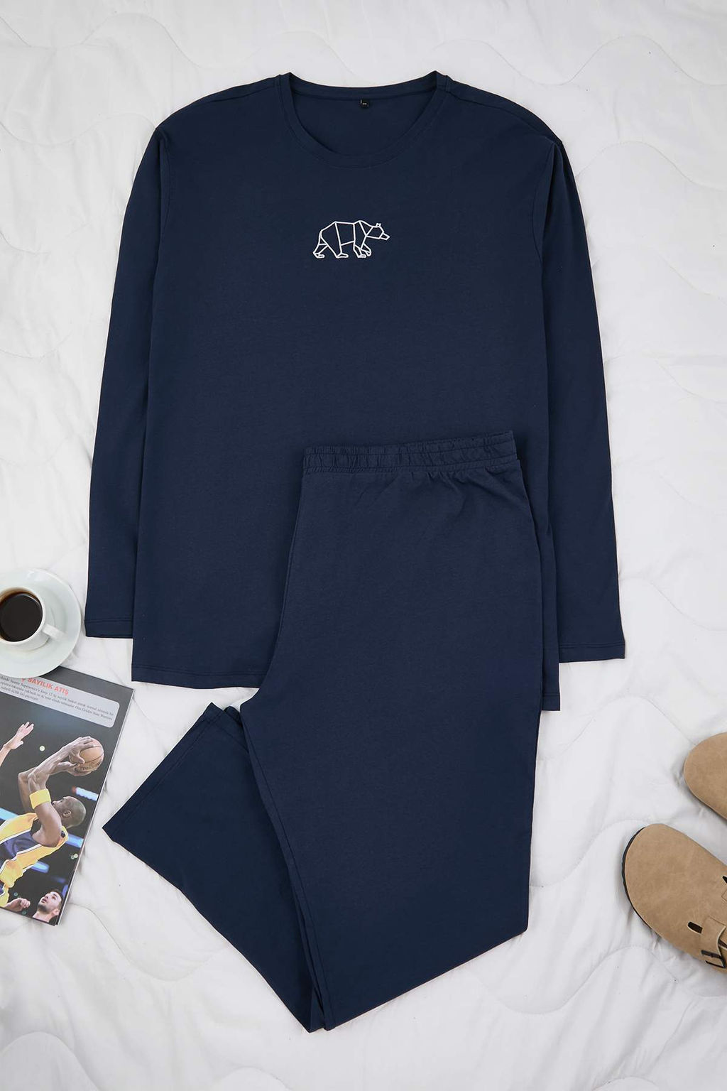 TRENDYOL MAN Siyah Erkek Regular Nak?sl? Orme Buyuk Beden Pijama Tak?m? TMNAW25AI00000 - Trendyolmilla фото 8