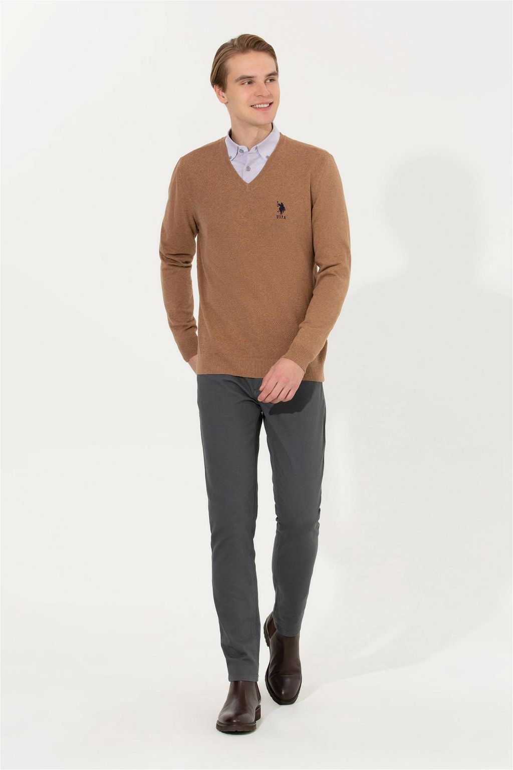 Мужской коричневый трикотажный свитер Basic - U.s. polo assn фото 3