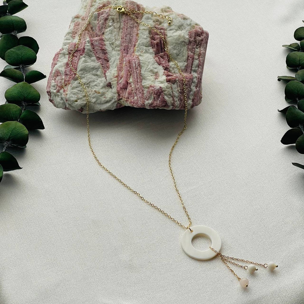 Кулон на цепочке из Перламутра с Розовым кварцем 55 см +